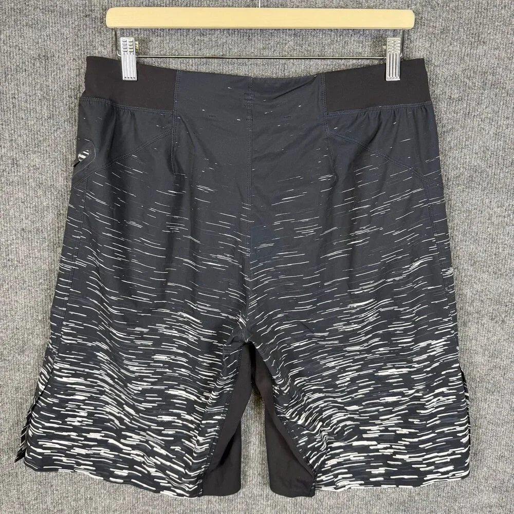 Lululemon Men's Athletic Shorts L Black White Print Gym Training Running Unlined